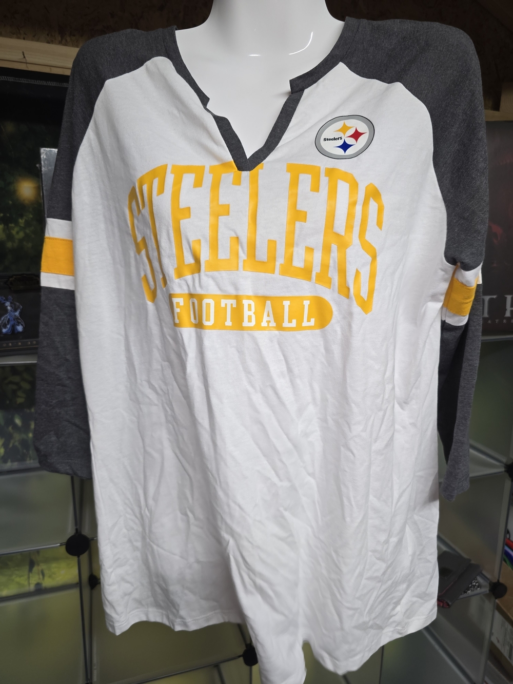 #72 NFL Women's Raglan Tee - White & Charcoal